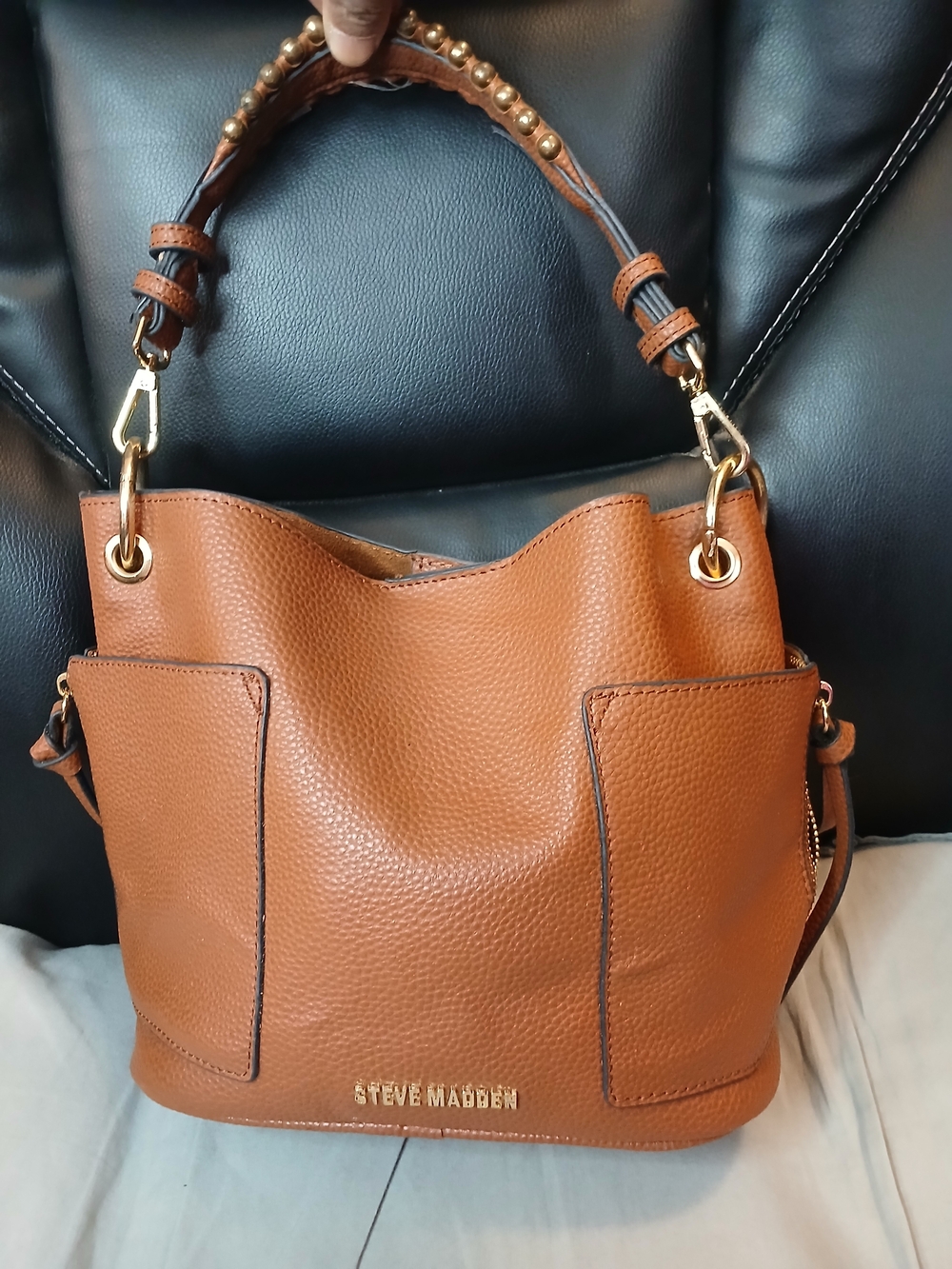 Steve Madden Tan Pebbled Leather Shoulder Bag